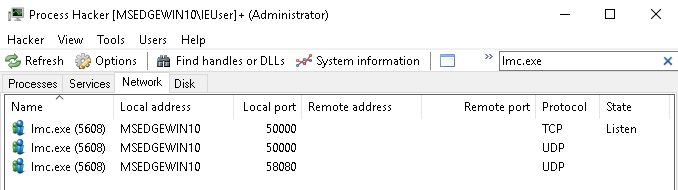 Process Hacker show which ports are in use